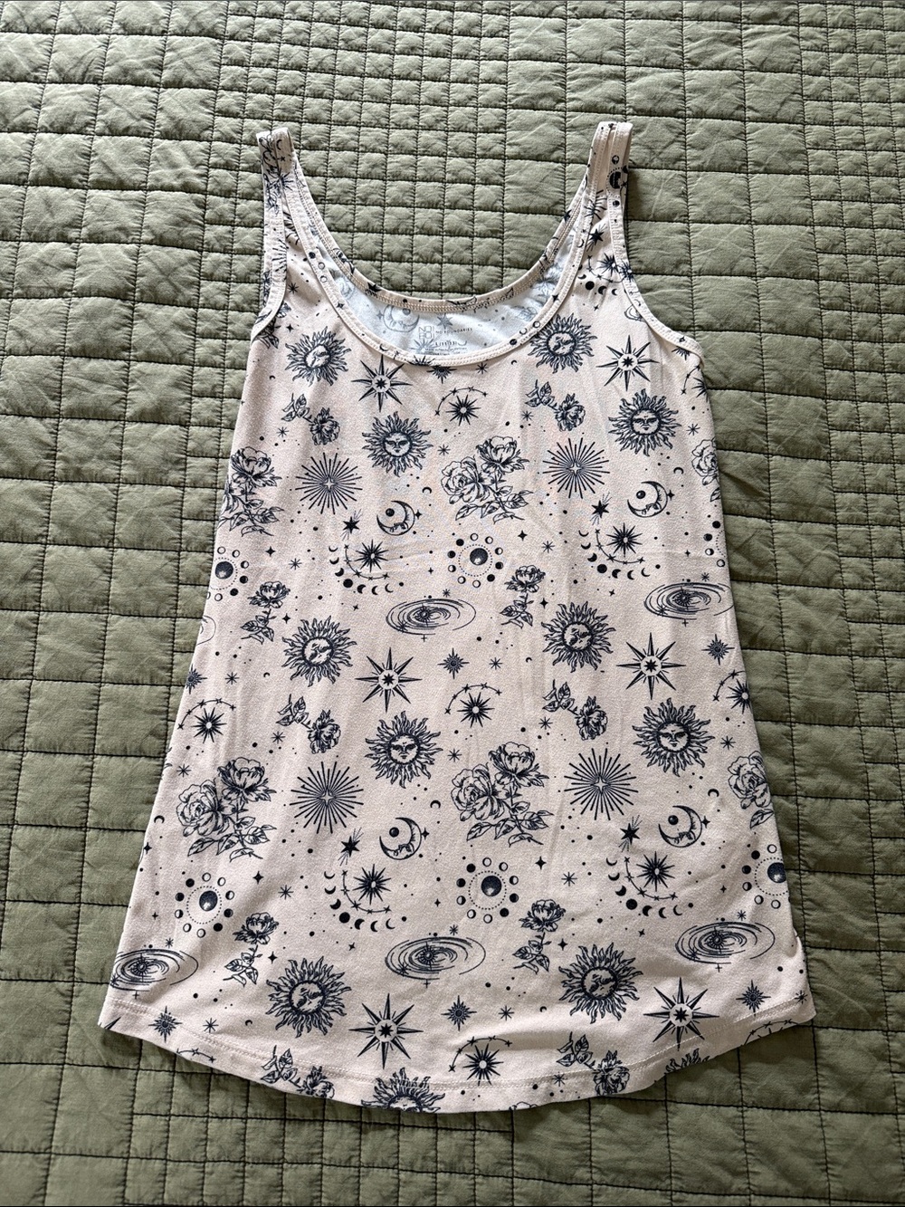 No Boundaries Cream Tank Top with Black Celestial Print